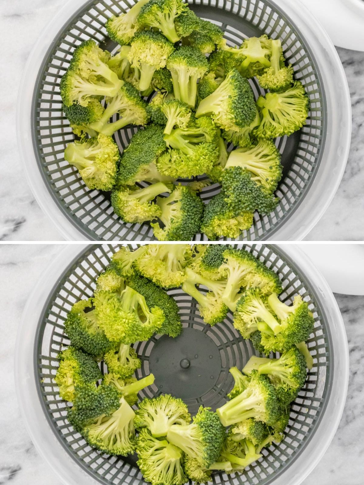 floretes de brócolis em uma secadora de saladas