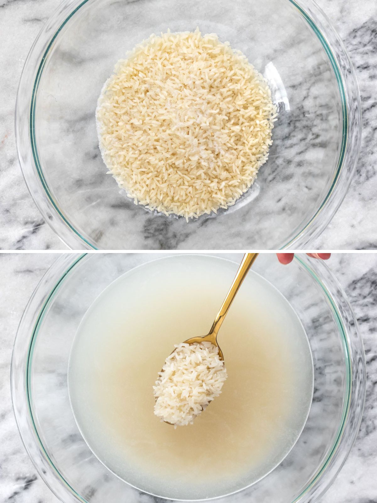 arroz, sal e água dentro de uma vasilha