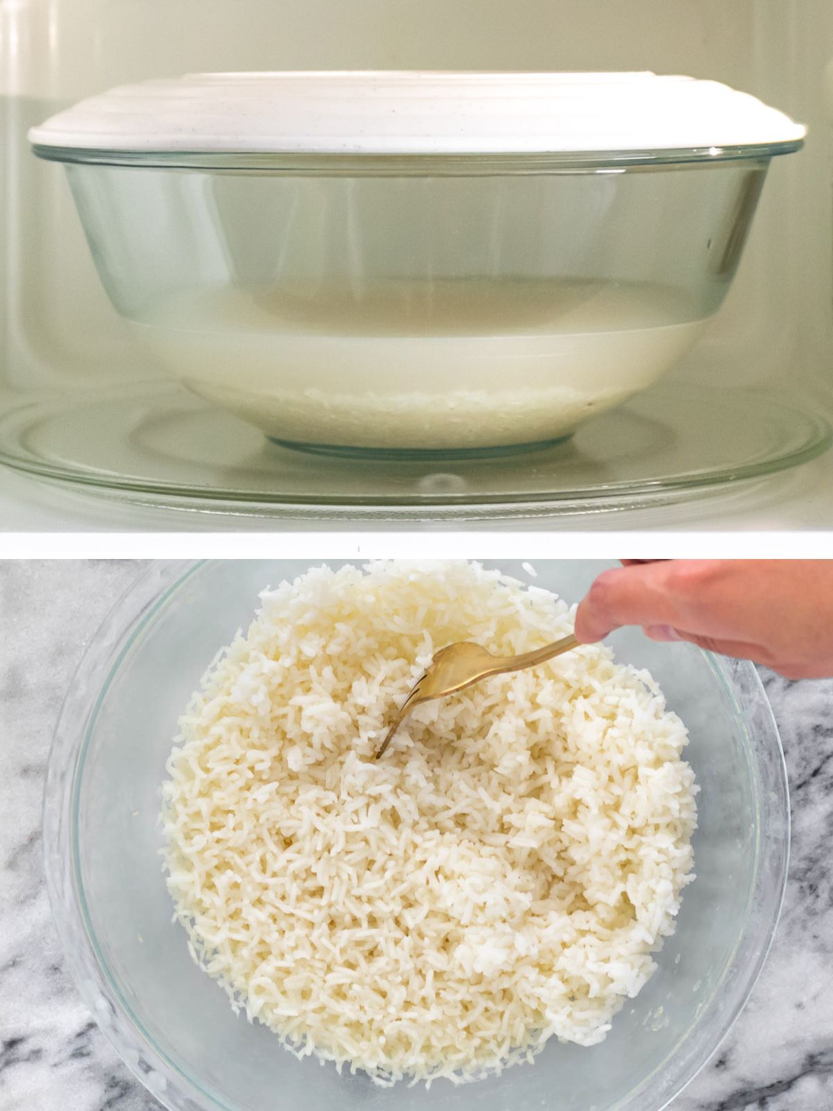 arroz sendo cozido no micro-ondas