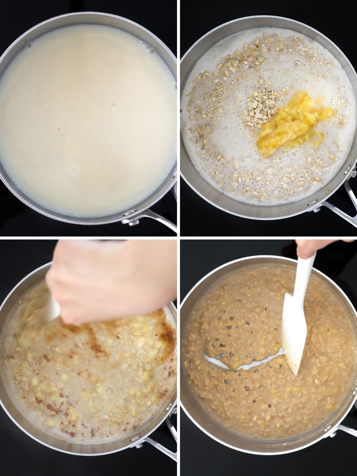 mingau de aveia com banana sendo feito em uma panela