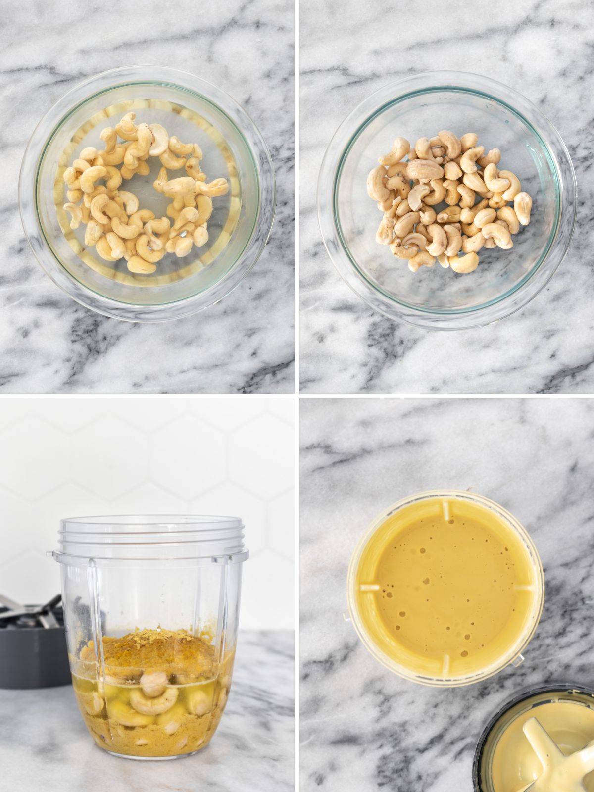 montagem de 4 imagens mostrando o processo para fazer creme de castanha temperado