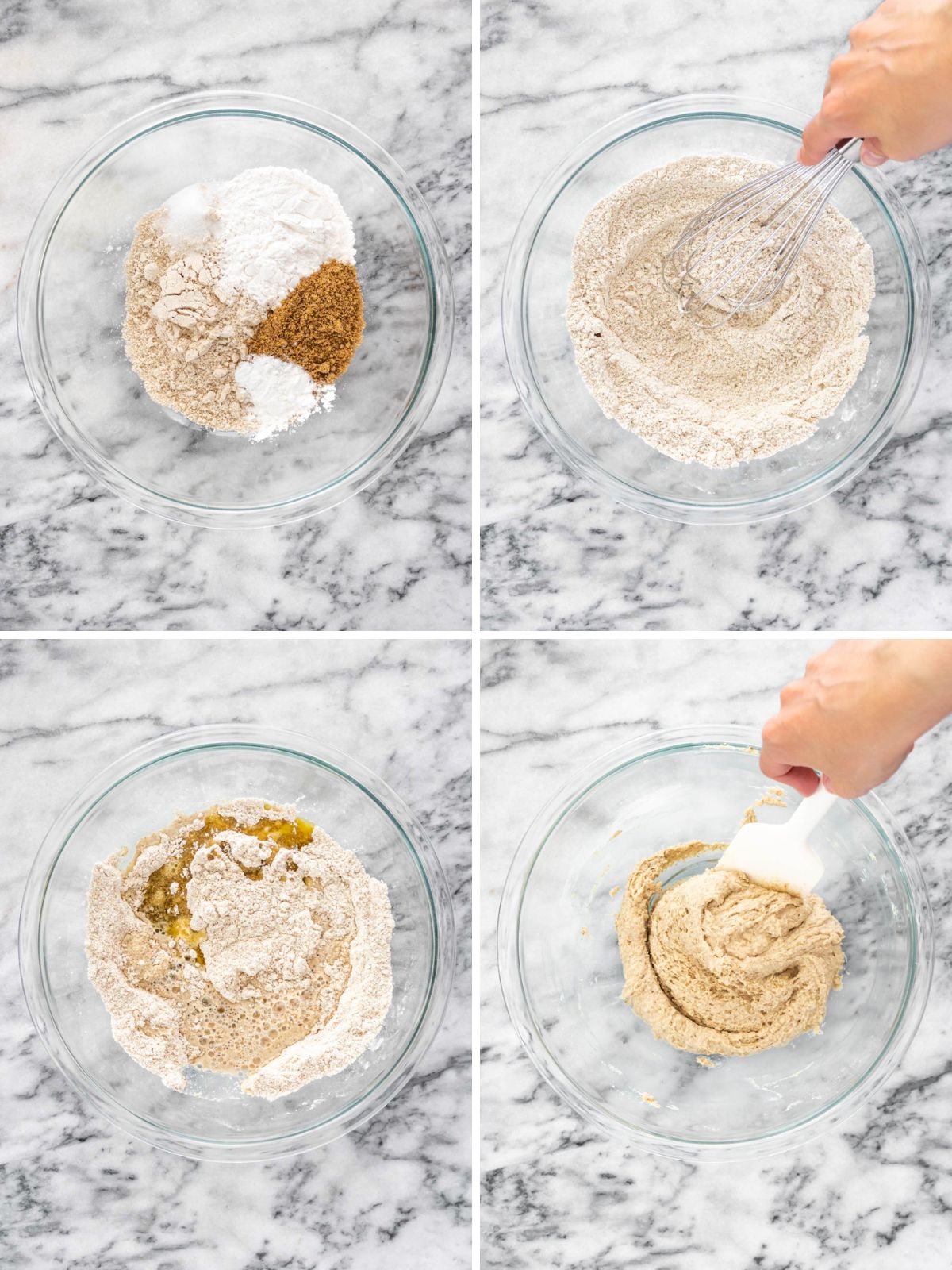 ingredientes sendo misturados, em uma vasilha grande, para fazer massa de pizza de aveia