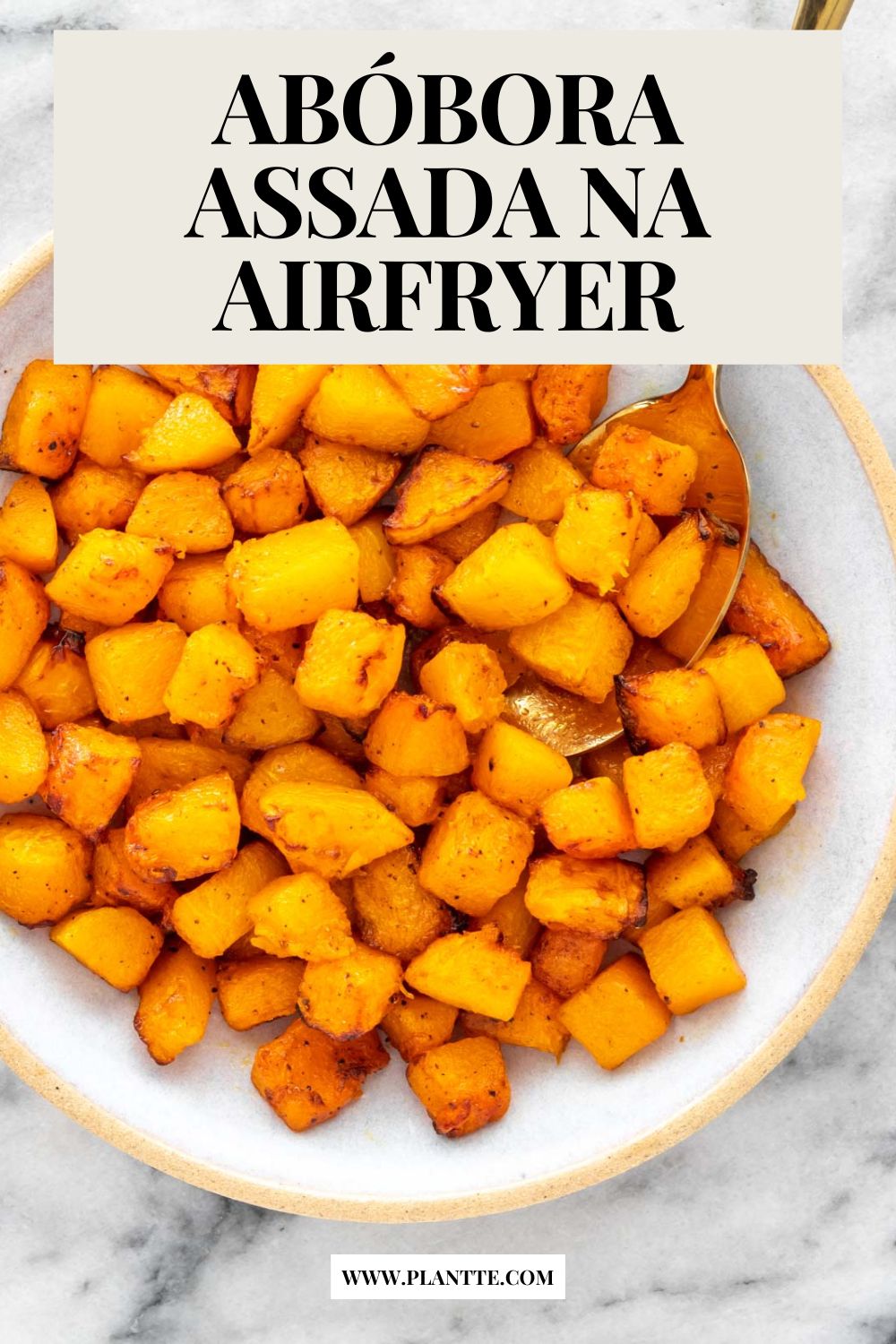 vista aérea de abóbora assada na airfryer dentro de um prato