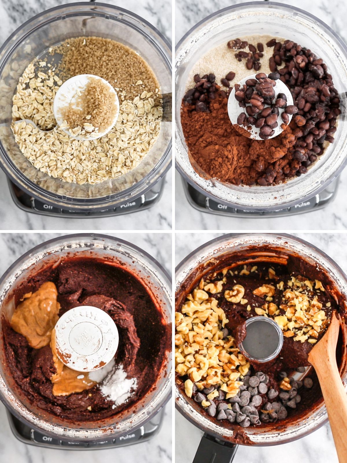 processo para fazer a massa do brownie dentro do processador de alimentos