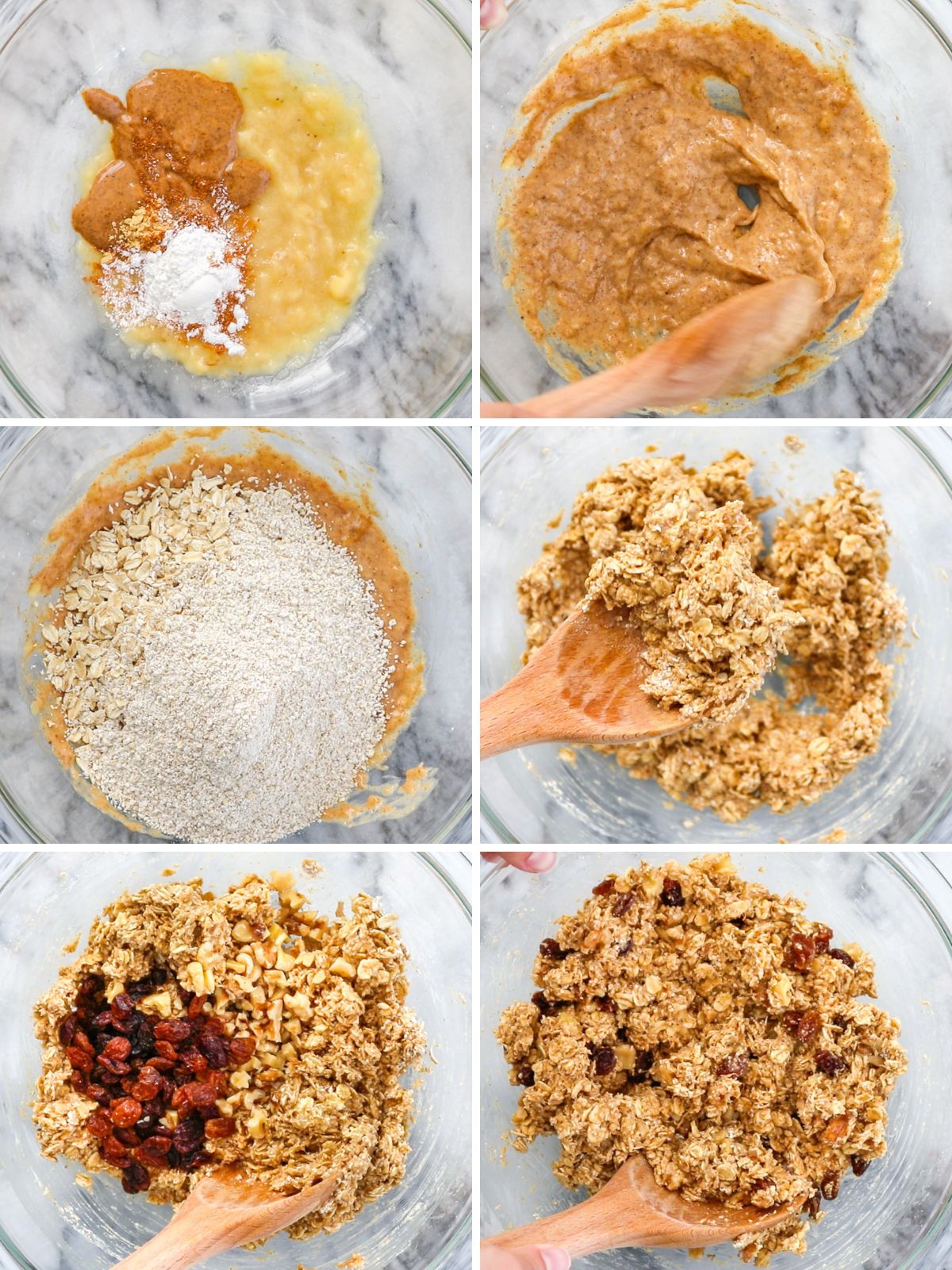 ingredientes sendo misturados para fazer cookies de aveia com banana