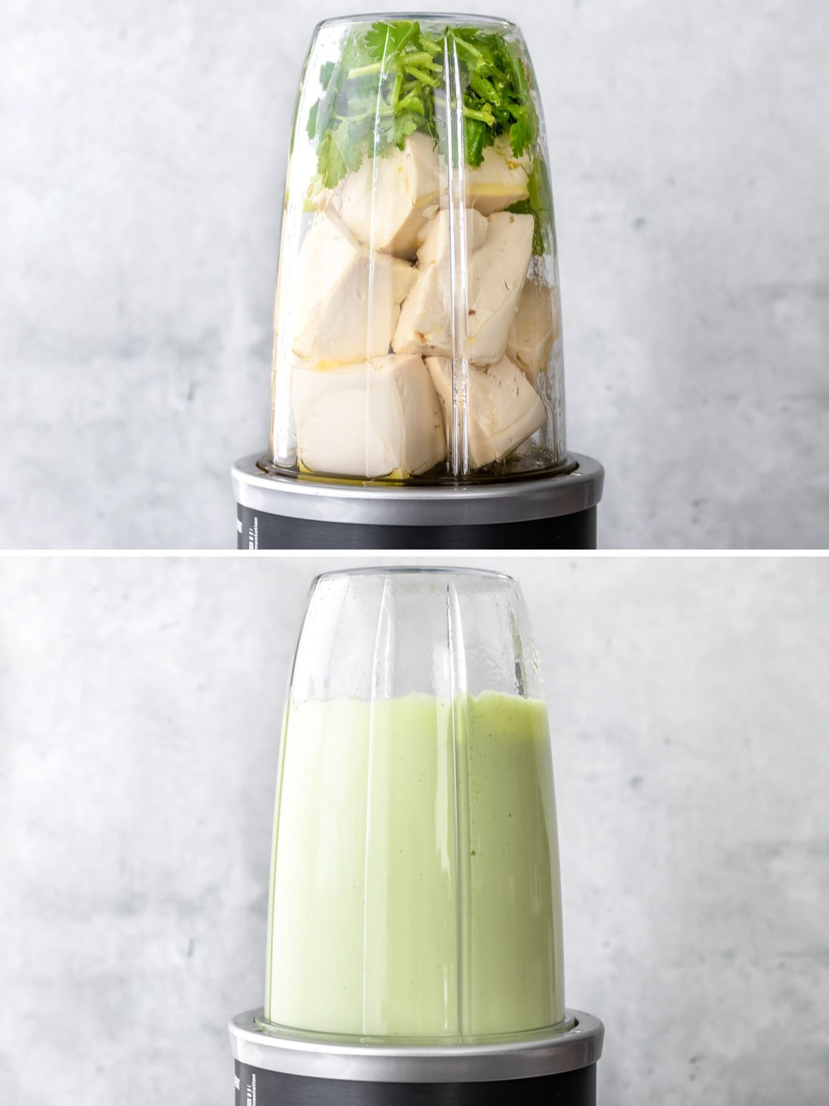 ingredientes para fazer maionese de tofu com coentro e limão em um liquidificador para bater