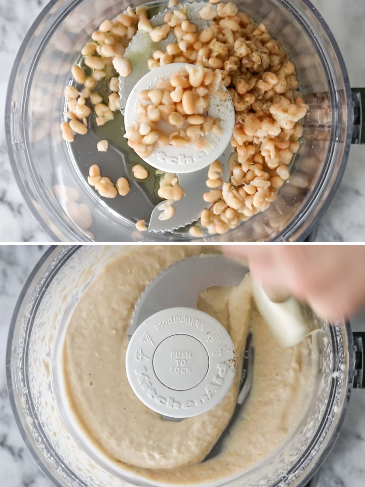 Creme de feijão-branco sendo preparado em um processador de alimentos