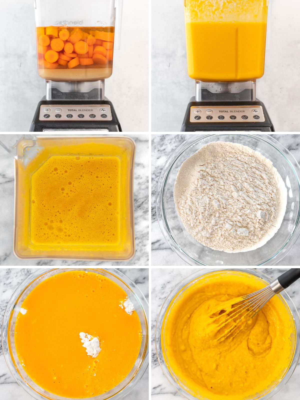 ingredientes sendo misturados para fazer bolo de cenoura vegano