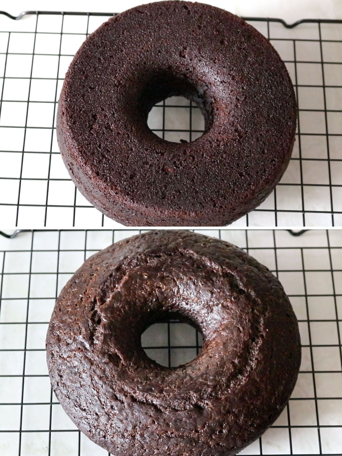 bolo de chocolate vegano recém desenformado em grade de resfriamento para esfriar