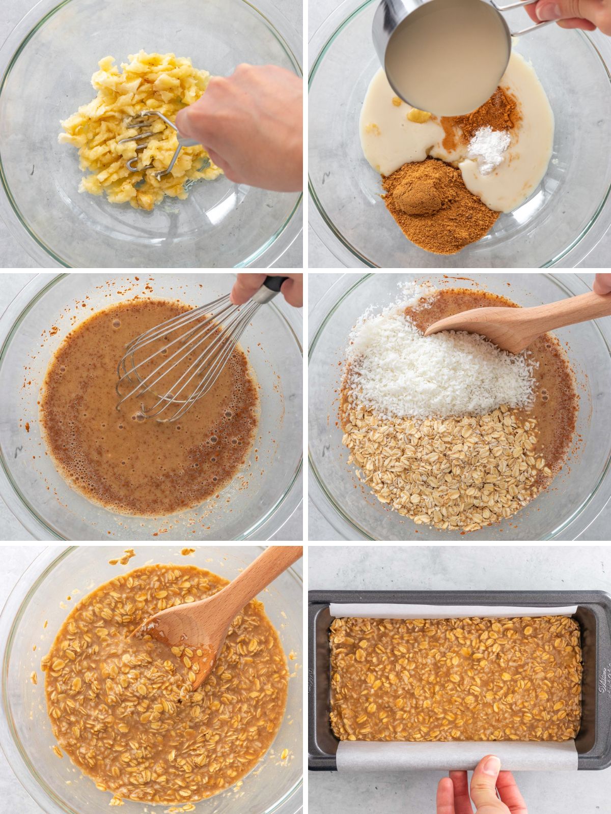 ingredientes sendo misturados em uma vasilha para fazer bolo de mingau de aveia assado no forno