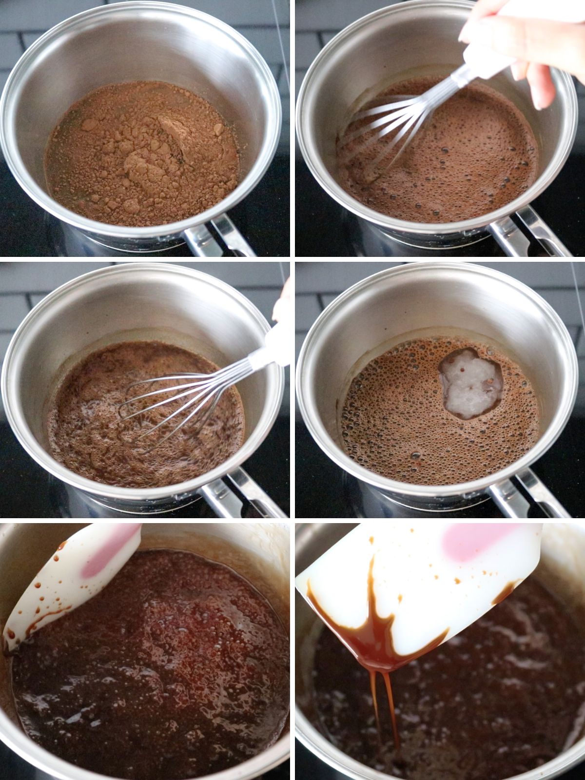 processo de cozimento na panela para fazer calda de chocolate sem leite