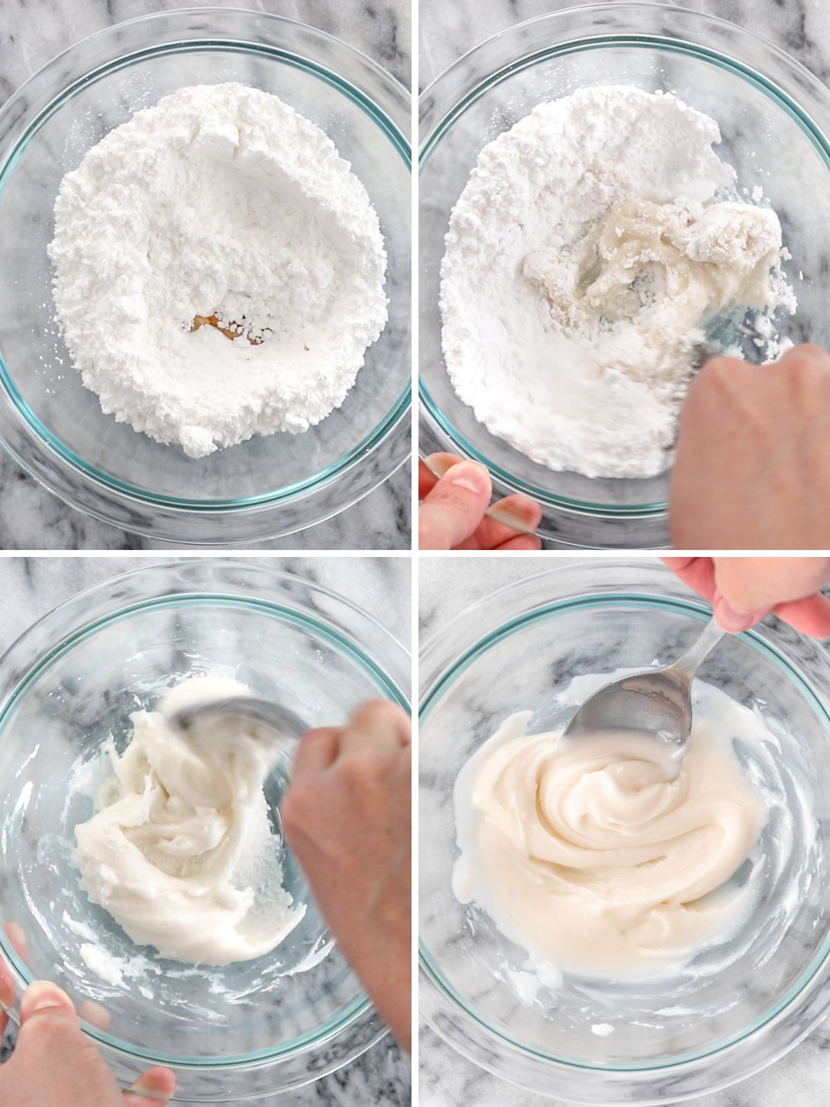 ingredientes sendo misturados para fazer glacê sem ovos