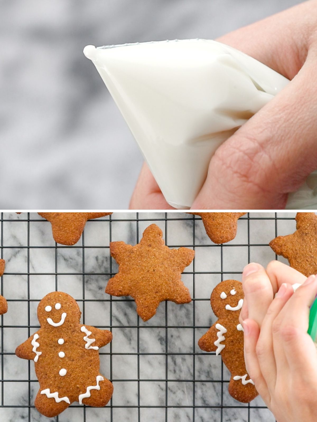 glacê vegano em saco de confeiteiro para decorar biscoitos de gengibre