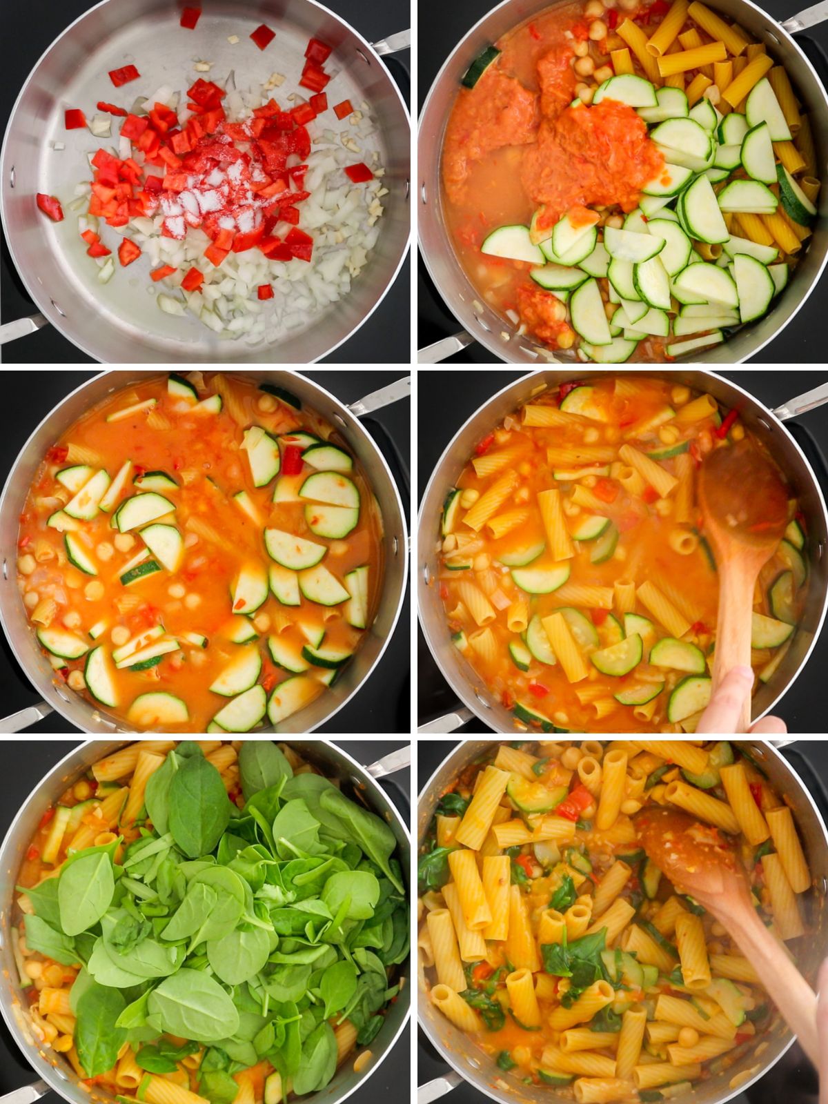 macarrão com vegetais sendo cozido em panela