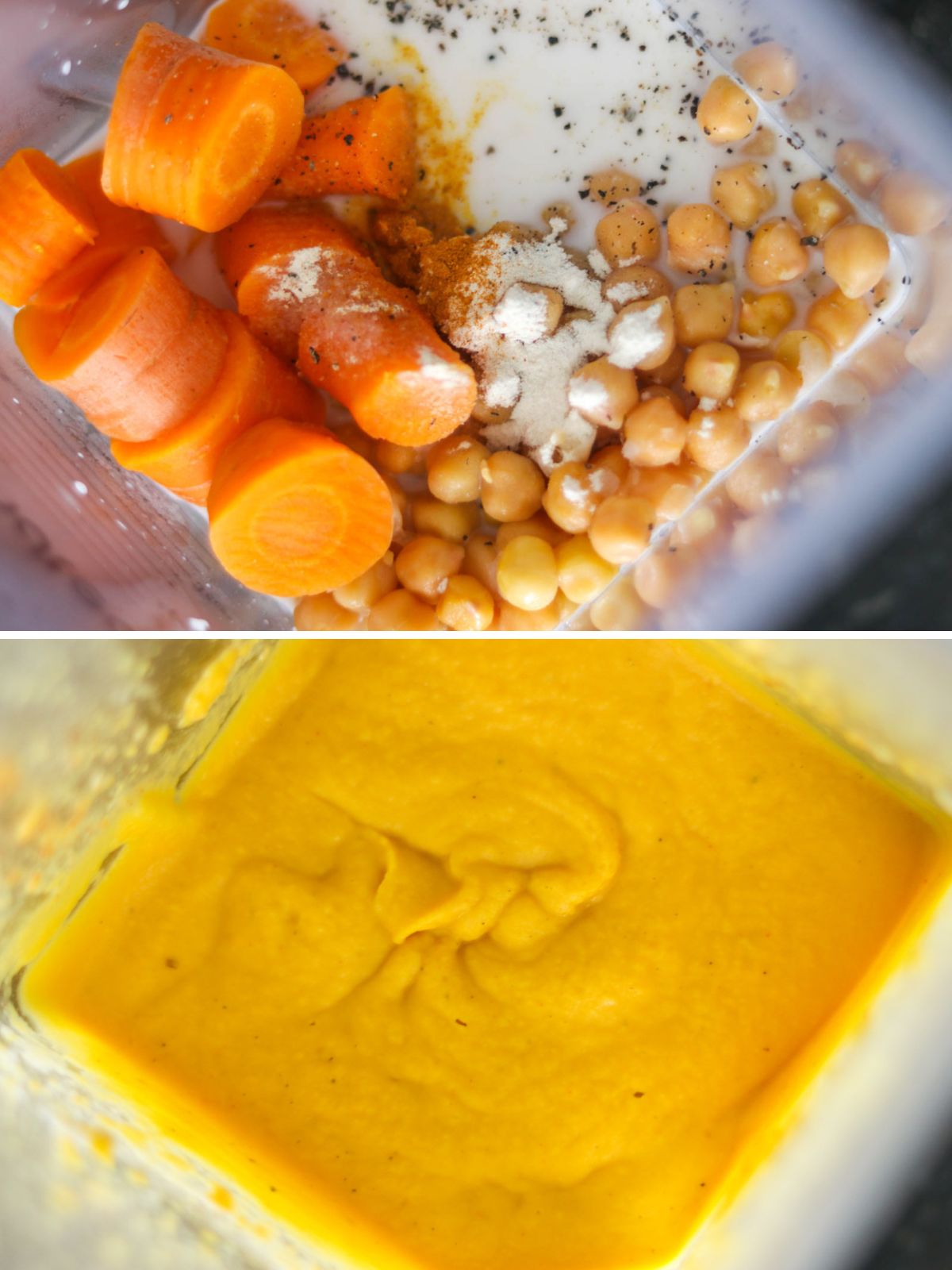 ingredientes para fazer molho de grão-de-bico sendo batidos no liquidificador