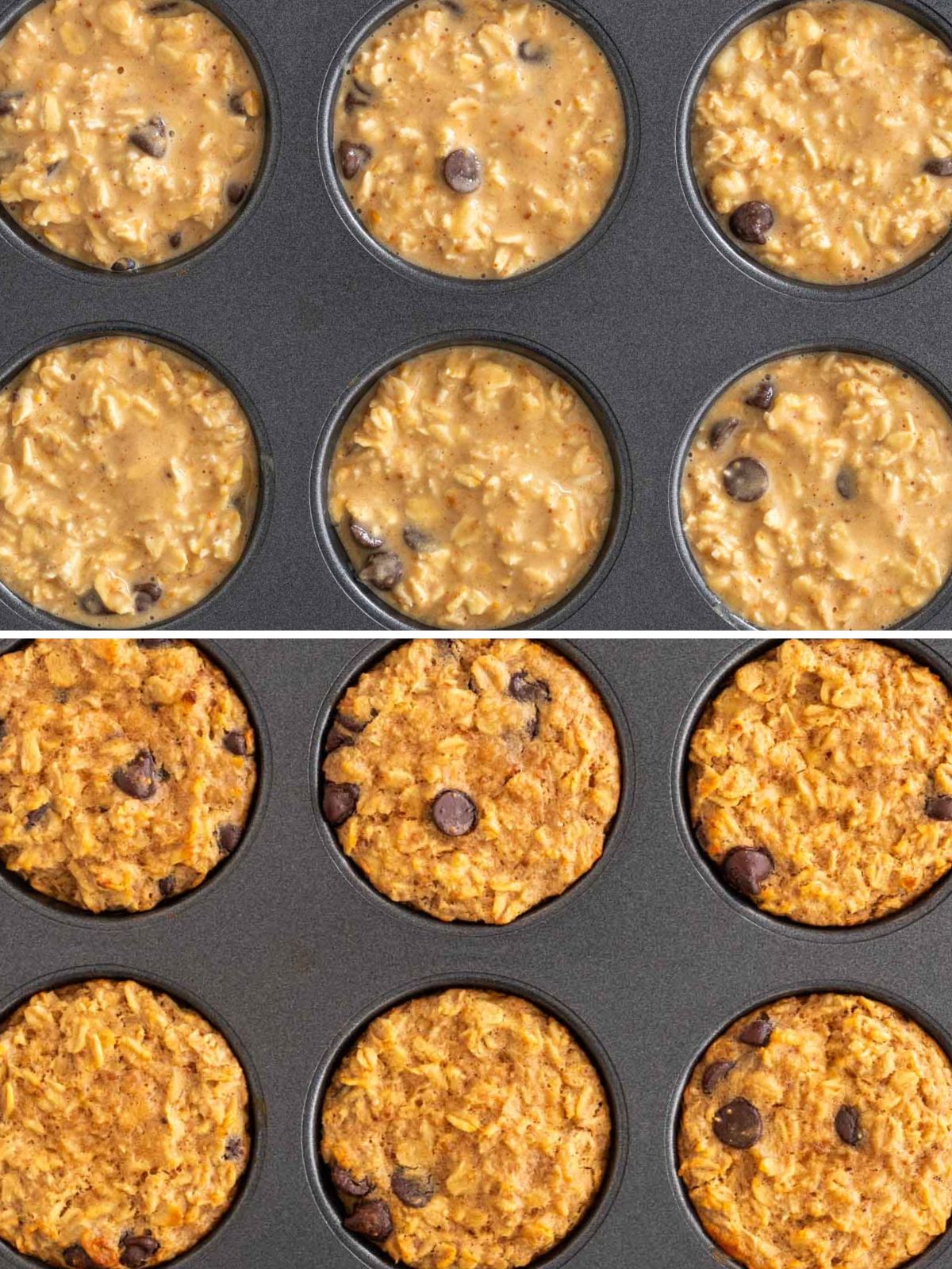 muffins de banana com aveia em uma forma de muffins
