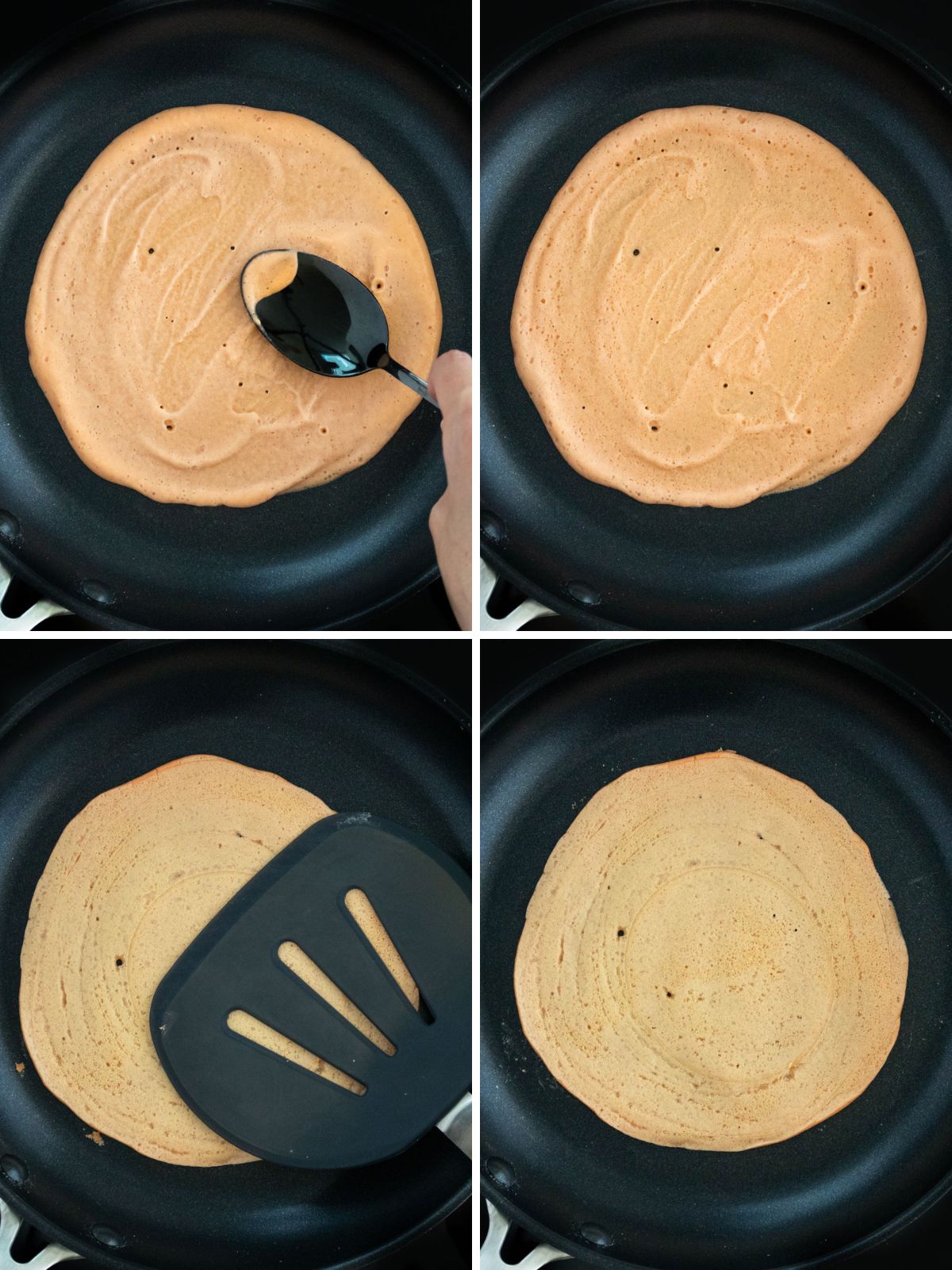 panqueca de lentilha sendo cozida na frigideira