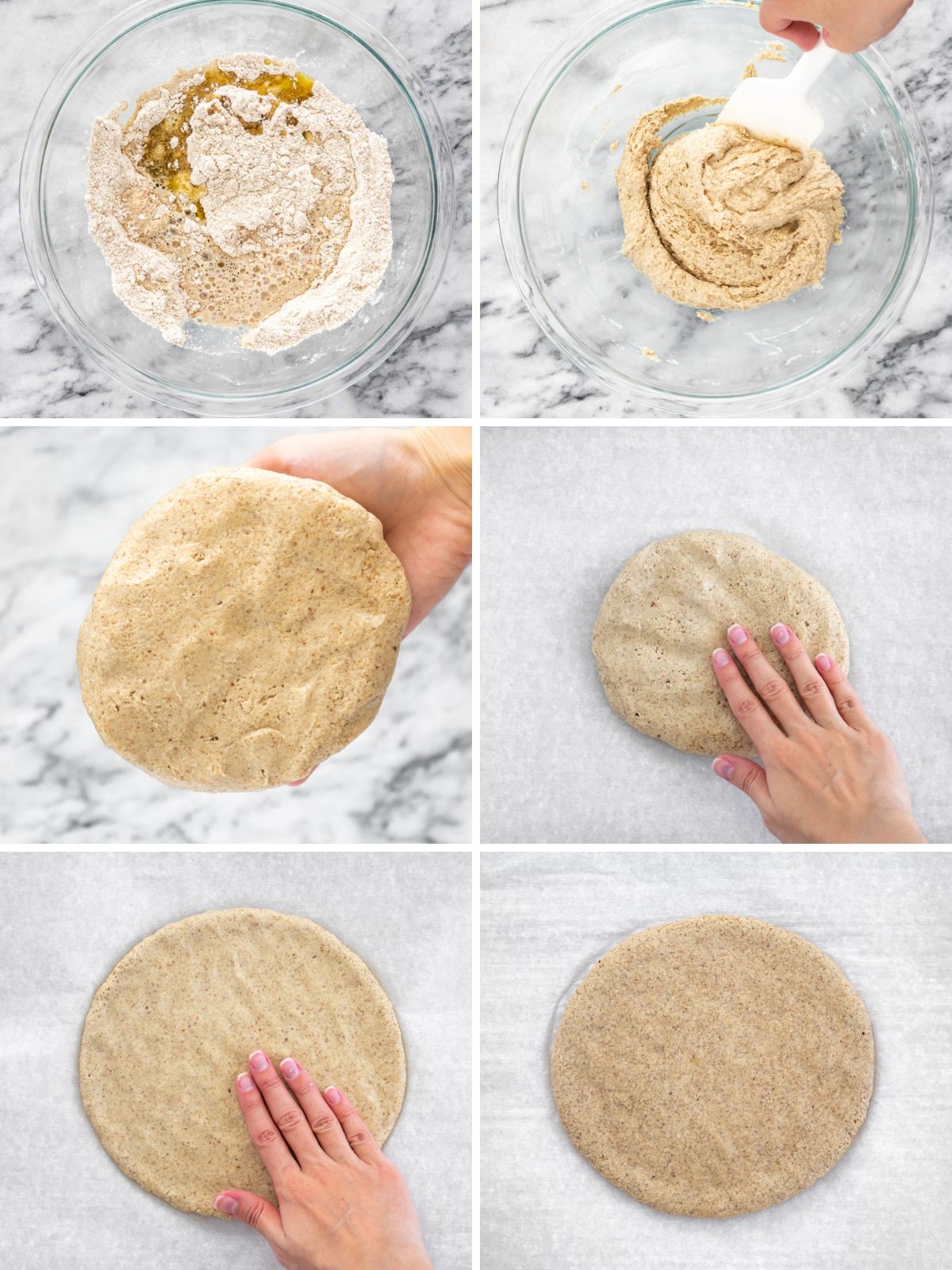 massa de pizza de aveia sendo preparada e moldada